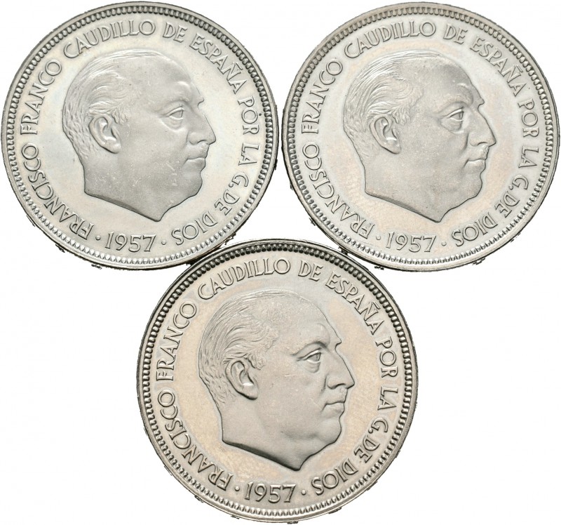 Lote de 3 piezas de 50 pesetas,1957*19-73, 1957*19-74, 1957*19-75. A EXAMINAR. S...