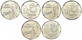 España. Lote de 3 monedas de 50 pesetas 1990, con la variante Error de pantógrafo. A EXAMINAR. SC. Est...150,00.