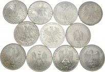 Alemania. Lote de 11 piezas de 10 marcos, 1972 (4), 1988, 1989 (2), 1990 (2), 1991. A EXAMINAR. SC. Est...120,00.