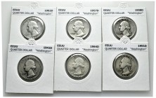 Estados Unidos. Lote de 26 monedas "Quarter Dollar" diferentes, 1939(S), 1940(S), 1941(S), 1941(D), 1942(D), 1945(D), 1947, 1948(S), 1948, 1951(D), 19...