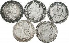 Lote de 5 piezas de plata divisorias de Ecu, 3 de Louis XIV y 2 de Louis XV. A EXAMINAR. BC+/MBC+. Est...150,00.