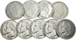 Francia. Lote de 18 monedas de 5 francos, 1834 K, 1841 W, 1842 B, 1844 W, 1867 BB (4), 1867 A (2), 1868 BB (4), 1868 A y 1870 A (3). A EXAMINAR. BC+/M...