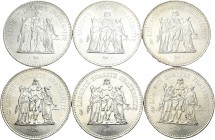 Francia. (Km-941.1). Lote de 6 monedas de 50 francos, 1974, 1975, 1976, 1977, 1978, 1979. A EXAMINAR. SC-/SC. Est...100,00.
