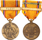 United States American Defence Service Medal with Fleet Clasp 1941 Barac# 87e, Bronze 32 mm.; With original ribbon; Condition-I; (KW1005)