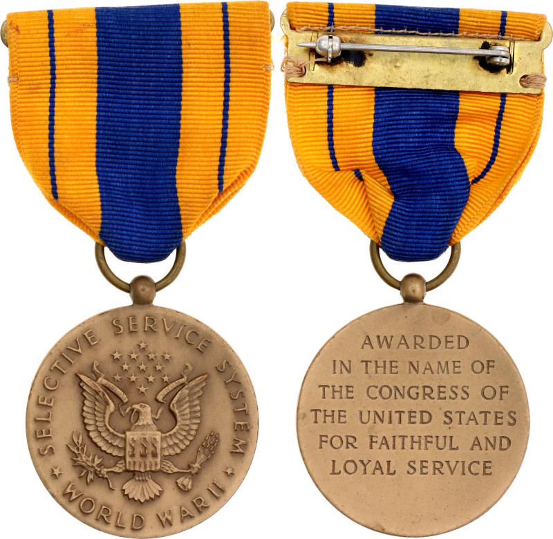 United States Selective System Service WWII Medal 1946 Bronze 31 mm.; With origi...