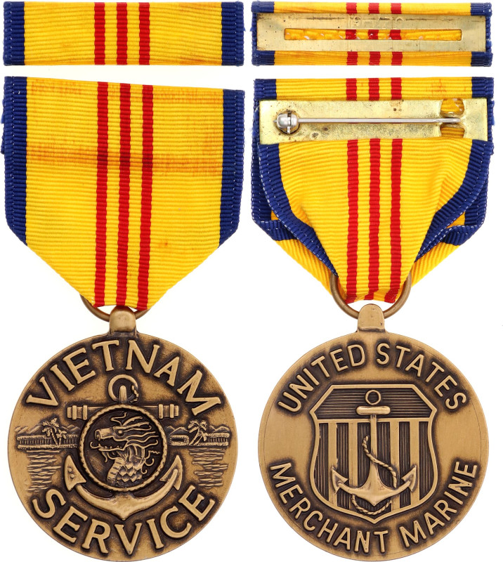 United States Merchant Marine Vietnam Service Medal 1968 Bronze 35 mm.; With ori...