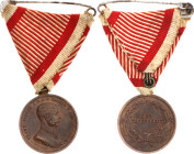 Austria Bravery Bronze Medal "Der Tapferkeit" Type IV 1914 - 1916 Barac# 87, Bronze 35x31,2 mm.; Franz Joseph I (1849-1916); with not original ribbon;...