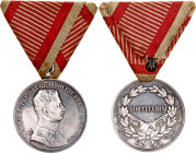 Austria Bravery Silver Medal "Der Tapferkeit" I Class 1917 - 1918 Barac# 89, Ag 40 mm; With original ribbon; stamped by Kautsch; original name: Tapfer...