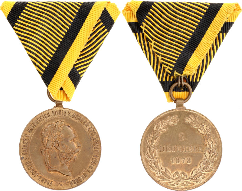 Austria War Medal 1873 Barac# 283, vgAE 36 mm.; With original ribbon; original n...