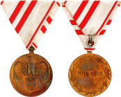 Austria War Commemorative Medal 1914 - 1918 Barac# 763, AE 36mm; 22,65g.; With original ribbon; original name: Erinnerungsmedaille fur Weltkriegsteiln...
