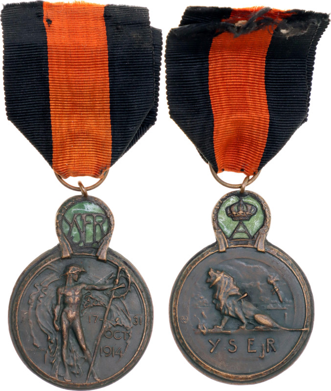 Belgium Yser Medal 1918 Barac# 131, Bronze 52x37 mm.; Enameled; with original ri...