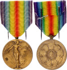 Belgium WW I Victory Medal 1919 Barac# 144, Bronze 36 mm.; With original ribbon; stamped by Paul Dubuis; original name: Medaille de la Victorie; Condi...