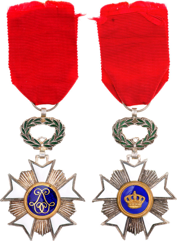 Belgium Order of a Crown Knight Cross 20 - th Century Barac# 208, Ag/AE 70x45mm;...