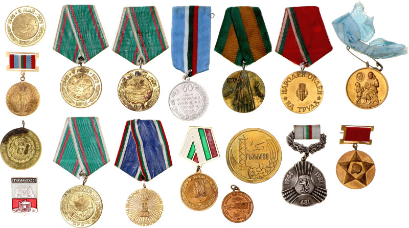 Bulgaria Lot of 17 Medals & Badges 20 - th Century AE, WM; With original ribbons...
