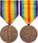 Czechoslovakia WW I Victory Medal 1919 Barac# 13, Novotny# 7a, Bronze 35 mm.; With original ribbon; stamped by O.Spaniel; original name: Ceskoslovensk...