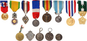 France Lot with 13 Medals of 20 - th Century Barac# 223-288-339-368-417, Silver/Bronze; Enameled; with original ribbons; Condition-I-II