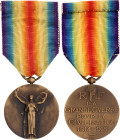 France WW I Victory Medal Type I 1922 Barac# 417, Bronze 35 mm.; With original ribbon; stamped by Morlon; original name: Medaille de la Victorie; Cond...