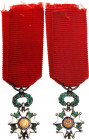 France Miniature of Order of the Legion of Honor Model of Third Republic 1870 Barac# 581, Gold/Silver 23x14 mm.; Enameled; with original ribbon; origi...