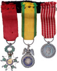 France Bar with 3 Miniature Decorations 1848 - 1870 Silver; Brochette of three miniature decorations: a Knight's Cross of the Legion of Honor in silve...