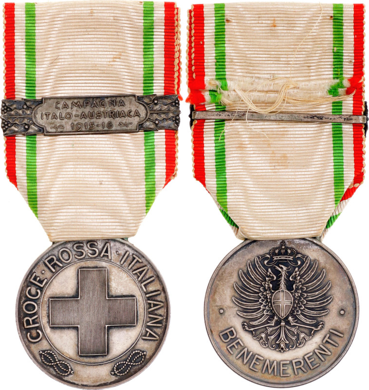 Italy Sardinia & Kingdom of Italy Red Cross Merit Silver Medal 1913 Barac# 510d,...