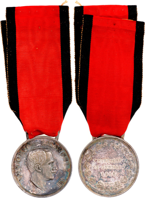 Italy Sardinia & Kingdom of Italy Merit Medal for Marsica Earthquake 1915 Barac#...