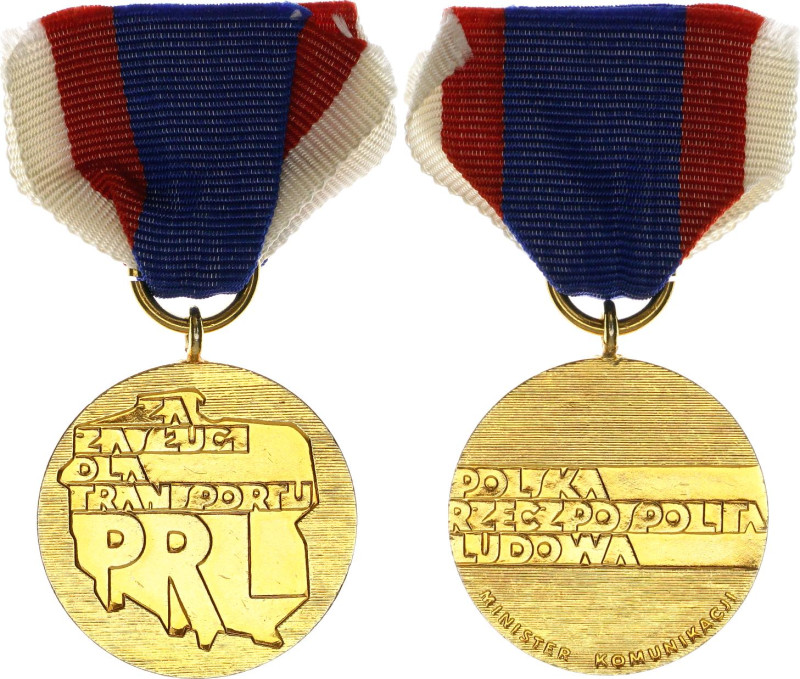 Poland Gold Medal "For Merit in Transport" 1976 - 1990 vgCuNi 37x32 mm.; With no...