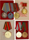 Russia - USSR Medal Bar of 3 Medals and 4 Medals 20 - th Century Boev# БЗ.2.1.4., ВВС, ХХХ СА и Ф.1., Ag, AE; With original ribbon; with documents pre...