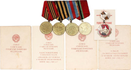 Russia - USSR Lot with 5 Awards by One Soldier 1945 - 1970 vgAE; With original ribbons; with full set original docs by B.N. Kupchik; Condition-I; (KW9...