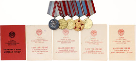 Russia - USSR Bar with 5 Awards by One Soldier 1948 - 1977 vgAE; With original ribbons; with full set original docs by B.N. Kupchik; Condition-I; (KW9...