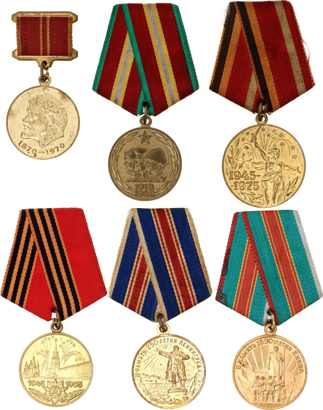 Russia - USSR Lot of 6 Jubilee Medals 1970 - 1995 vgAE; With original ribbons; C...