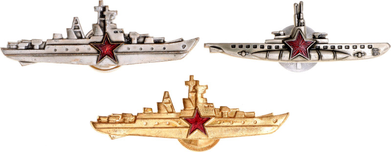 Russia - USSR 3 Different Navy Badges "Submarine Commander & Escort Ship Command...