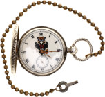 Russia Old Watches with Double-headed Eagle on the Dial 20 - th Century Silver 61x51 mm.; With hallmarks; with beautiful patterned mechanism; the cove...