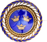 Sweden Gift Brooch with National Coat of Arms 20 - th Century vgAE 39 mm.; Enameled; Condition-I