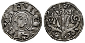 Sancho IV, of Peñalen (1054-1076). Dinero. Navarre. (Ros-3.3.1). (Cru V.S-193 var). Anv.: ︙SANCIVS REX. bust to left. Rev.: NAV-ARA. Tree crowned by a...
