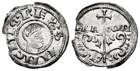 Sancho Ramírez (1063-1094). Dinero. Jaca (Huesca). (Ros-3.4.6 var). (Cru V.S-205). Anv.: : S ANCIVS ˙ REX. Head to the right. Rev.: ARA-GON. Tree topp...