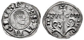 Sancho Ramírez (1063-1094). Dinero. Jaca (Huesca). (Ros-3.4.7). Anv.: ⋮ SANCIVS REX. Head to the right. Rev.: ARA-GON. Tree topped by a cross, with tw...