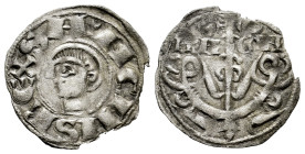 Sancho Ramírez (1063-1094). Dinero. Jaca (Huesca). (Ros-3.4.8 var). Anv.: SA˘NCIVS REX. Head to the left. Rev.: ARA-GON. Tree topped by a cross, with ...