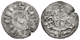 Sancho Ramírez (1063-1094). Dinero. Jaca (Huesca). (Ros-3.4.9/3). (Cru V.S-203 var). Anv.: SANCIVS REX. Head to the right. Rev.: ARA-GON. Tree topped ...