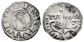 Sancho Ramírez (1063-1094). Dinero. Jaca (Huesca). (Ros-3.4.11 var). Anv.: : SANCIVS REX. Head to the right. Rev.: ARA-GON. Tree topped by a cross, wi...