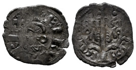 Pedro el de Huesca (1094-1104). Dinero. Jaca (Huesca). (Ros-3.5.8/1). (Cru V.S-213.2). Anv.: ︙PETRVS · REX. Bust to left. Pellet next to the chin. Rev...