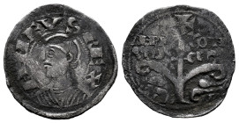 Alfonso, I the ´Batallador´ (1104-1134). Dinero. Jaca (Huesca). (Ros-3.6.1). (Cru V.S-217). Anv.: ANFVS REX. Bust to left. Rev.: ARA-GON. Tree topped ...