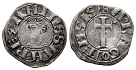 Alfonso, I the ´Batallador´ (1104-1134). Dinero. Navarre. (Ros-3.6.3/3 var). (Cru V.S-219 var). Anv.: A·NFVS SAN=REX. Bust to left. Rev.: + A⚬RAGONENS...