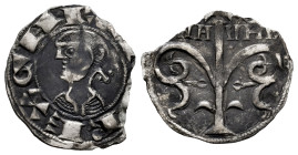 García Ramírez IV, the Restorer (1134-1150). Dinero. Navarre. (Ros-3.7.2/1, Plate coin). Anv.: GAR(CIA) REX. Bust to left. Rev.: NA-VAR. Tree crowned ...