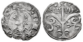 García Ramírez IV, the Restorer (1134-1150). Dinero. Navarre. (Ros-3.7.3, plate coin). Anv.: ⋮ GARCIA REX. Bust to left. Rev.: NA-VIAR. Tree crowned b...
