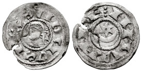 Sancho VII, the Strong (1194-1234). Dinero. Navarre. (Ros-3.9.1/1). Anv.: · SANCIVS REX. Bust to left. Rev.: ︙NAVARE. Crescent and starry roundel. Bi....