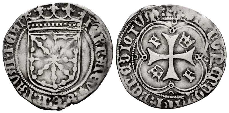 Ferdinand I of Navarre (1512-1516). 1 real. Navarre. (Ros-4.1.8/1 var). Anv.: FE...