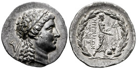 Aeolis. Myrina. Tetradrachm. 160-143 BC. (Sacks-Issue 30). Anv.: Laureate head of Apollo to right. Rev.: MΥΡINAIΩN Apollo Grynios standing right, hold...