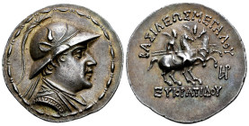 Greco-Baktrian Kingdom. Eukratides I Megas. Tetradrachm. 170-145 BC. (Bopearachchi-6Z). (SNG Ans-473). Anv.: Diademed and draped bust right, wearing c...