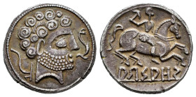 Arsaos. Denarius. 120-80 BC. Area of Navarra. (Cores-1867, Plate coin). (Abh-139). (Acip-1664). (MIB-85/13b, Plate Coin). Anv.: Bearded male head righ...