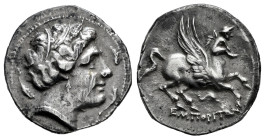 Emporiton-Emporion. Drachm. 200-110 BC. L’Escala, Ampurias (Girona). (Abh-1118). (Acip-201). (MIB-1/215f, Plate Coin). Anv.: Persephone-Arethusa head ...
